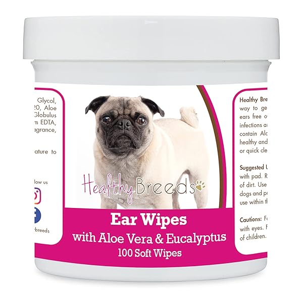 HEALTHY BREEDS PUG, FAWN, EAR CLEANING WIPES WITH ALOE & EUCALYPTUS FOR DOGS 100 COUNT