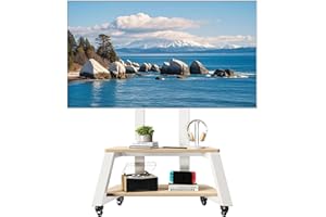 BEISHI Mobile TV Stand Rolling TV Cart with Wheels for Most 32-86 Inch TV Stand with Double Wooden Shelf, Height Adjustable Heavy-Duty Holds up to 180lbs,Max VESA 600 * 450mm (White)
