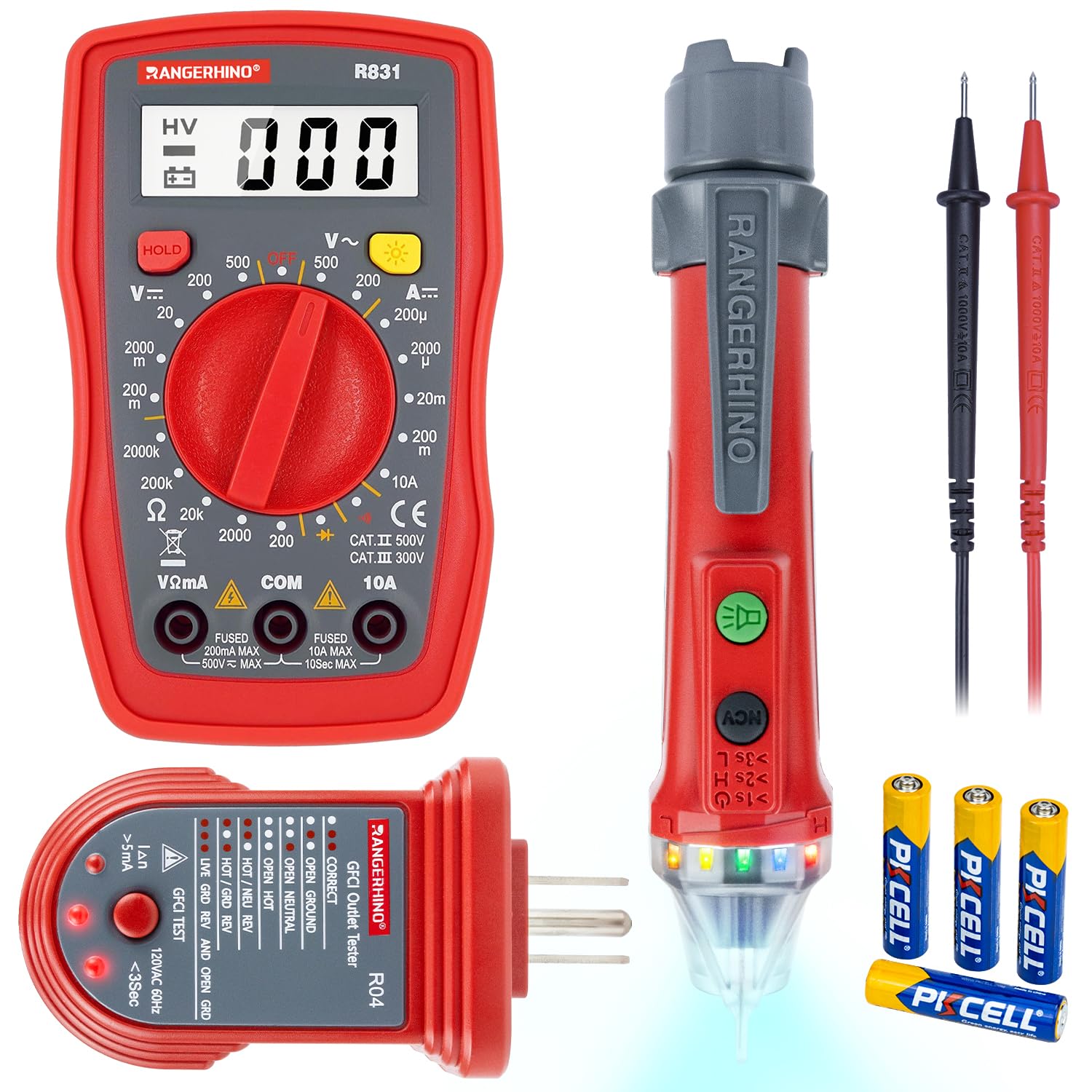 Photo 1 of Electrical Test Kit with RANGERHINO Digital Multimeter Tester & Dual Range Non-Contact Voltage Tester & Outlet Tester GFCI Test Diode Resistance Continuity Tester Wire Breakpoint Finder kit
