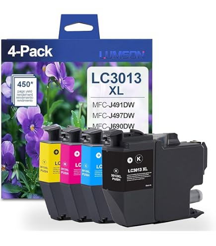 Compatible Brother LC3013XL High Yield Ink Cartridges – 4 Pack: Black, Cyan, Magenta, Yellow