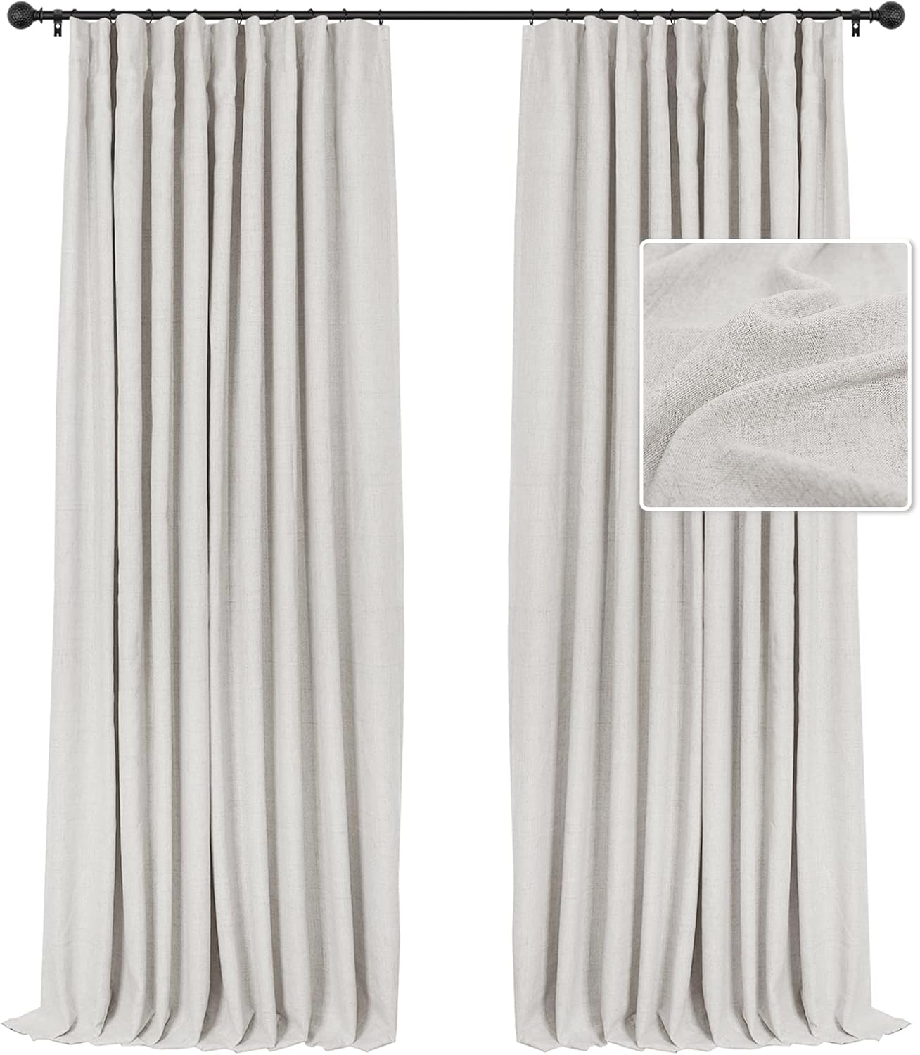 Window Treatments - INOVADAY 100% Blackout Curtains for Bedroom, Black Out Curtains 84 Inch Long, Clip Rings Linen Blackout Drapes, Thermal Insulated Room Darkening for Living Room, 2 Panels - Beige,W50xL84