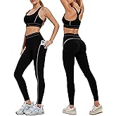 Mudere 2 Piece Workout Sets for Women High Waist Leggings with High Impact Sports Bra Yoga Outfits