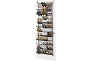 Whitmor 36 Pair Over The Door Shoe Rack, 12 Tier Hanging Shoe Organizer, Heavy Duty Metal & Mesh Shoe Holder, Hanging Shoe Rack for Closet Organizer & Storage, 69" L x 21.7" W x 7.5" H, Gunmetal Gray