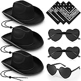 Geyoga 9 Pcs Adult Cowboy Hat with Paisley Bandanas and Heart Shape Sunglasses for Western Cowgirl Party Costume