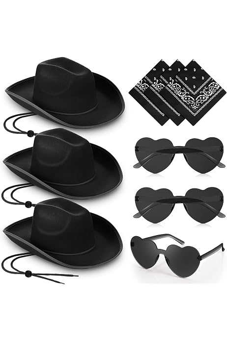 Lot De 6 Chapeaux De Cowboy + 6 Bandanas - Chapeaux Western Homme Femme Avec Sangle Réglable - Idéal Fêtes Et Équitation