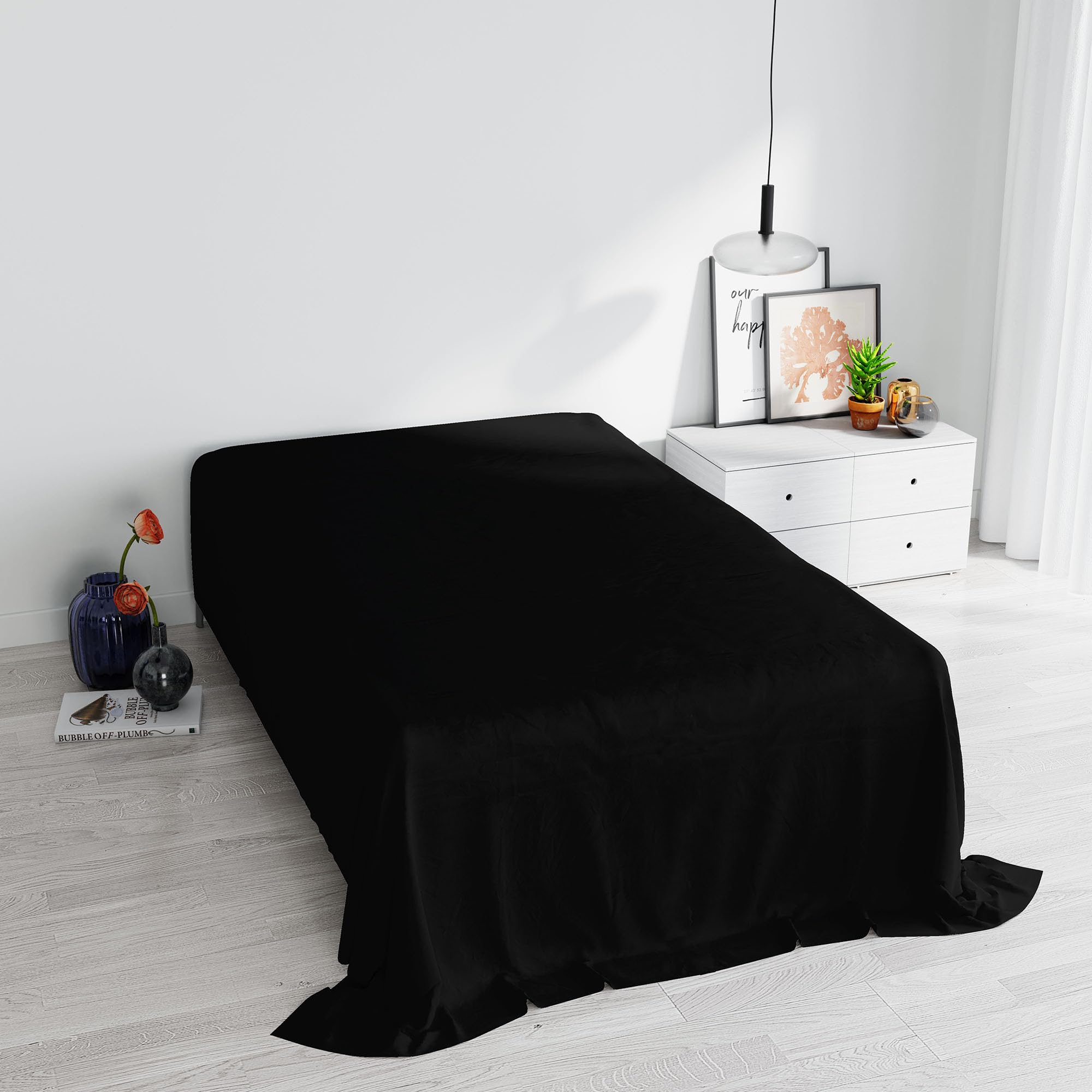 Max Color top Sheet,150x300cm,Black, 100% Cotton, SINGLE