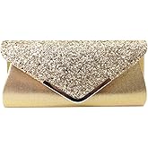 Queena Womens Shiny Glitter Evening Clutch Envelope Handbag Chain Purse for Wedding Party Prom Gift for Mom Wife Girlfriend,3910 Gold