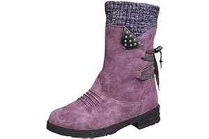 Lausiuoe Boots For Women Low Heel Mid Calf Winter Boots Side Zip Western Platform Hiking Booties Warm Non Slip Outdoor Shoes