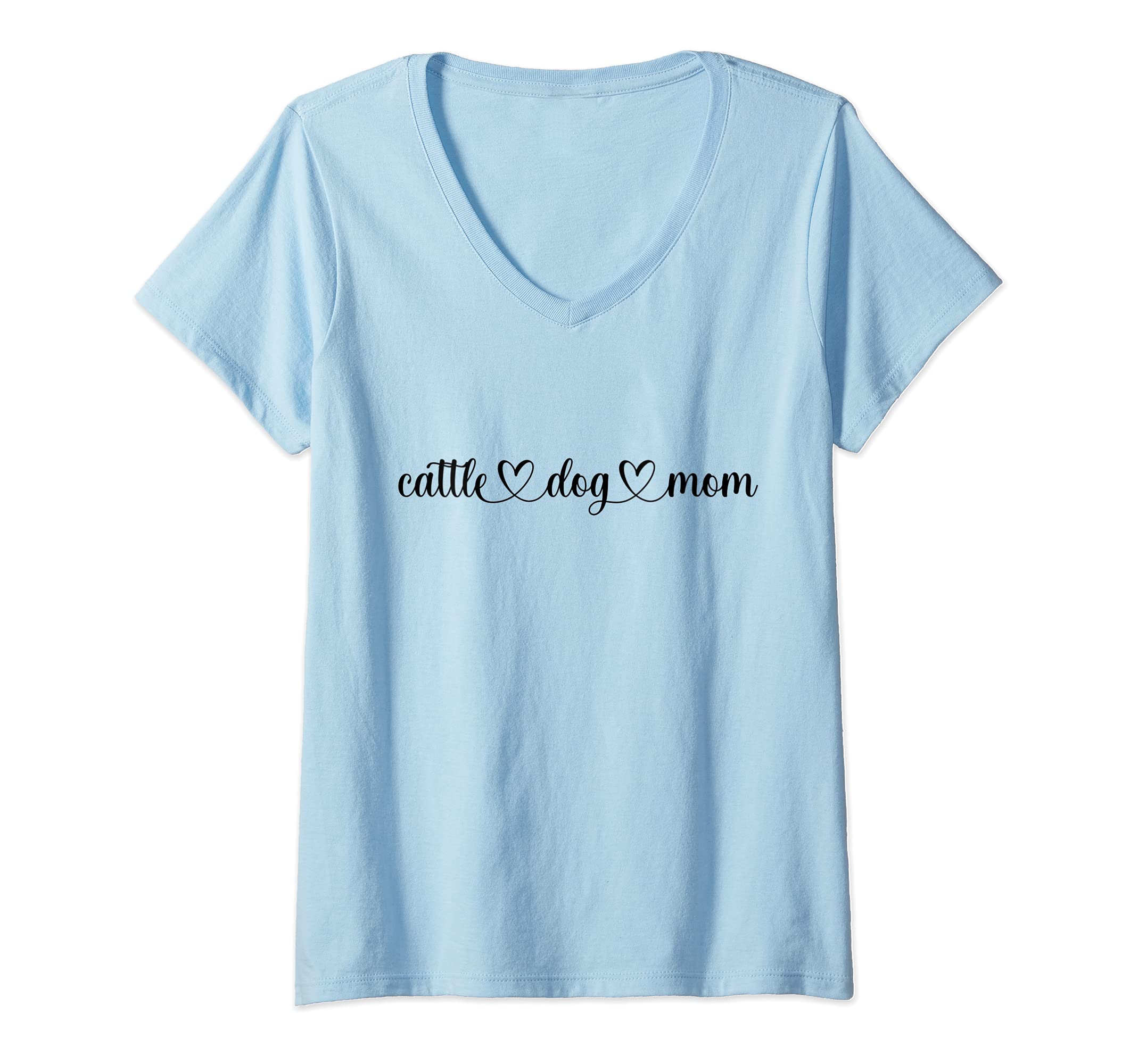 Womens Dog Heart Love Cattle Dog Mom V-Neck T-Shirt
