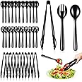 36 PCS Plastic Serving Utensils Set Disposable Black Serving Utensils Heavy Duty, 12 Each 7.8" Serving Spoons 7.8" Serving Fo