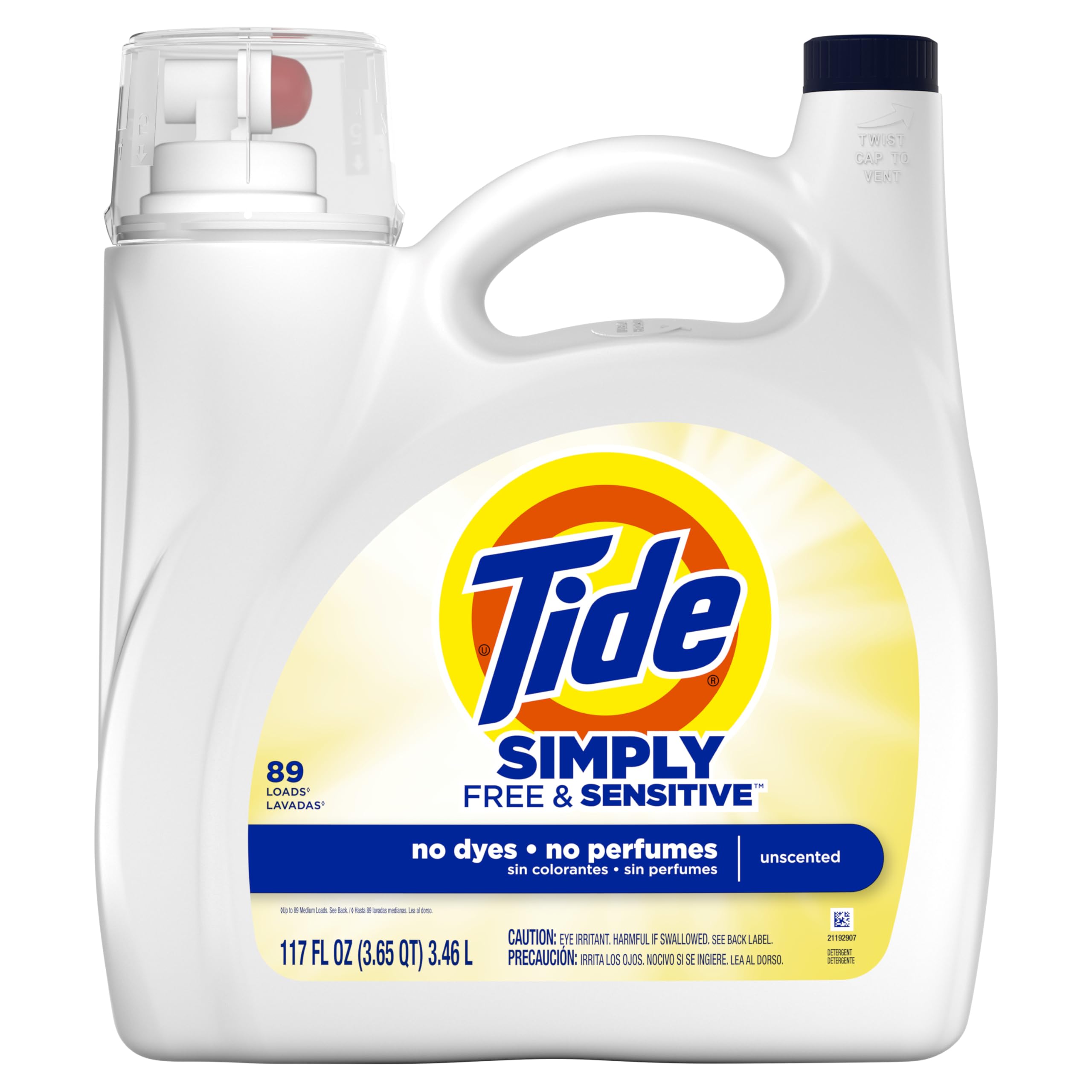Tide Simply Liquid Laundry Detergent, Free & Sensitive, 89 Loads, 117 oz, Tide Liquid Laundry Detergent, Laundry Soap