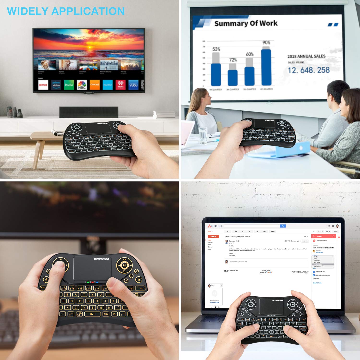 (Newest Version) PONYBRO Mini Wireless Keyboard with Touchpad Mouse,Backlit Remote Keyboard, Portable Handheld Keyboard Wireless Small Keyboard for Android,Windows,Mac OS,Linus.PC,TV,Notebooks.(MK1)
