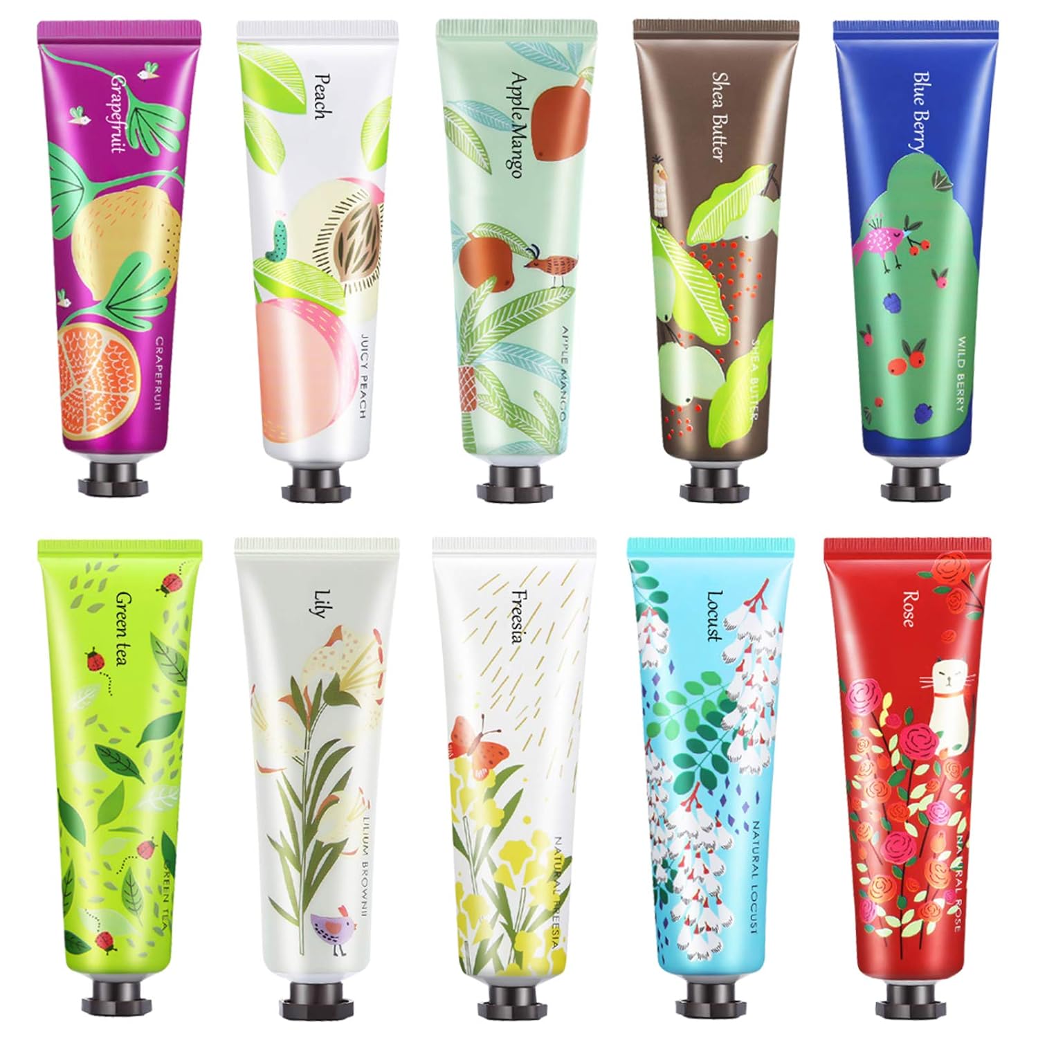 Ownest 10 Pack Fruits Extract Fragrance Hand Cream, Moisturizing Hand Care Cream Travel Gift Set with Shea Butter For Men And Women-30ml : Beauty