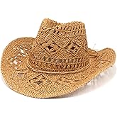 Straw Cowboy Hats for Women Men Western Cowgirl Hat Foldable Wide Brim Cowboy Hat Travel Vacation Beach Sun Hats