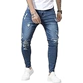 HUNGSON Skinny Jeans for Men Stretch Slim Fit Ripped Distressed(Blue,30)