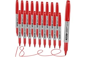 craftinova Red Permanent Marker Bulk, Fine Point Markers work on Plastic Metal Wood etc., Quick Drying,Fade Resistant,No smear, Perfect for Classroom, Home, Office, 18 Count