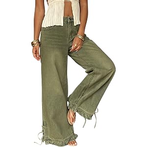chouyatou Women's Ruffle Hem Wide Leg Jeans Y2k Street Baggy Denim Pants