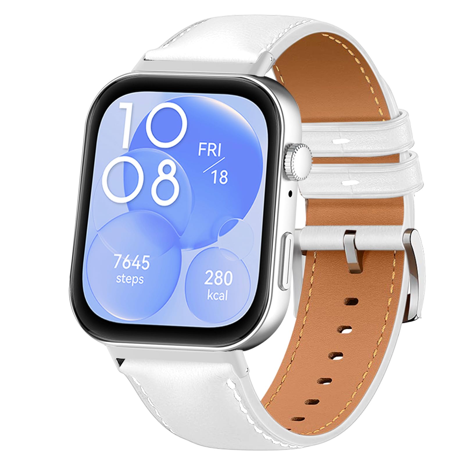WoPail Leather Strap for Huawei Watch Fit 4/4 Pro, Women Men No Gap Soft Genuine Leather Strap with Stainless Steel Buckle Replacement Band Wear-resistant breathable for Huawei Watch Fit 3 - White