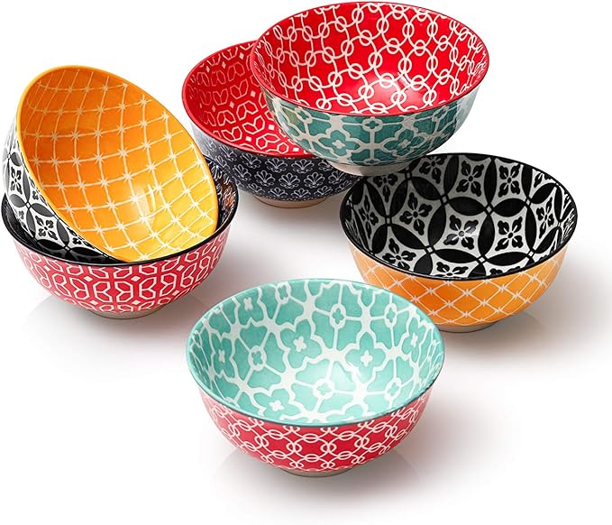 DOWAN Porcelain Small Bowls, 10 Fluid Ounces Vibrant Colors Dessert