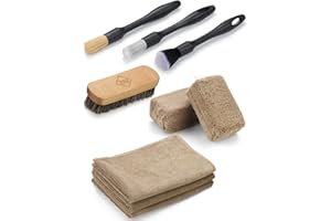 Fantasticlean 9PCS Car Interior Detailing Set, Microfiber Cloth & Applicator, Single-Head Detailing Brushes, Natural Bristles, Scratch-Free & Ultra-Soft for Seats Leather Care or Cleaning