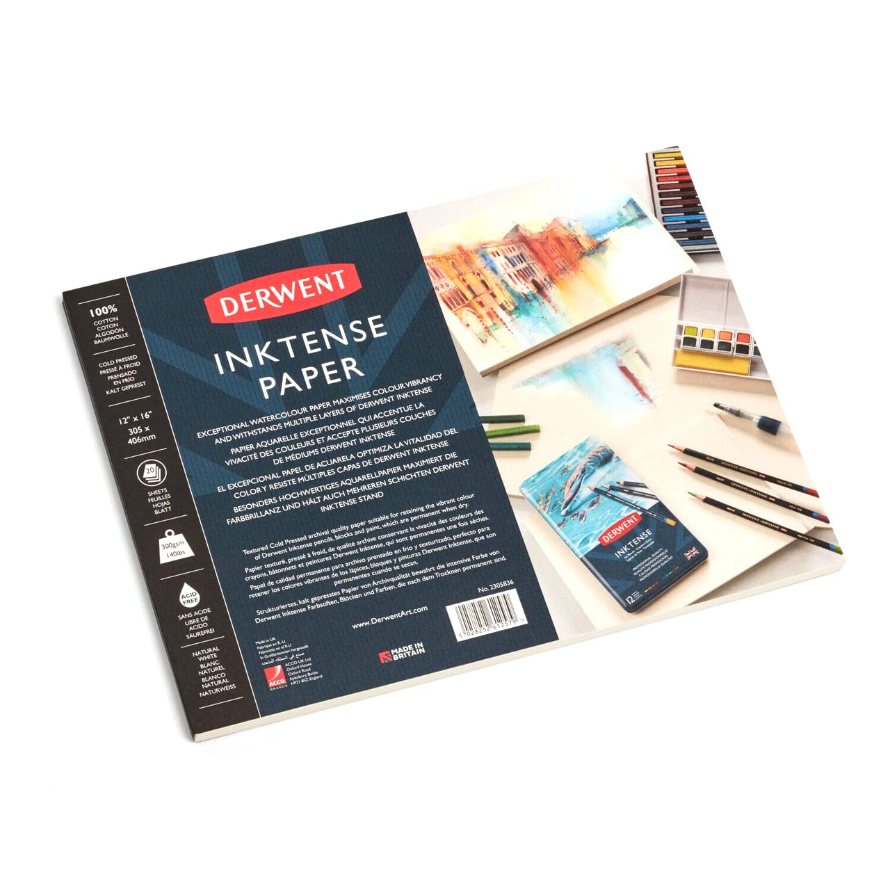 Derwent Inktense Paper Pad 12 x 16", 20 Sheets, 12x16 inches, Textured Cold Pressed Watercolour Paper, Ideal for Inktense Layering Techniques, Professional Quality (2305836)