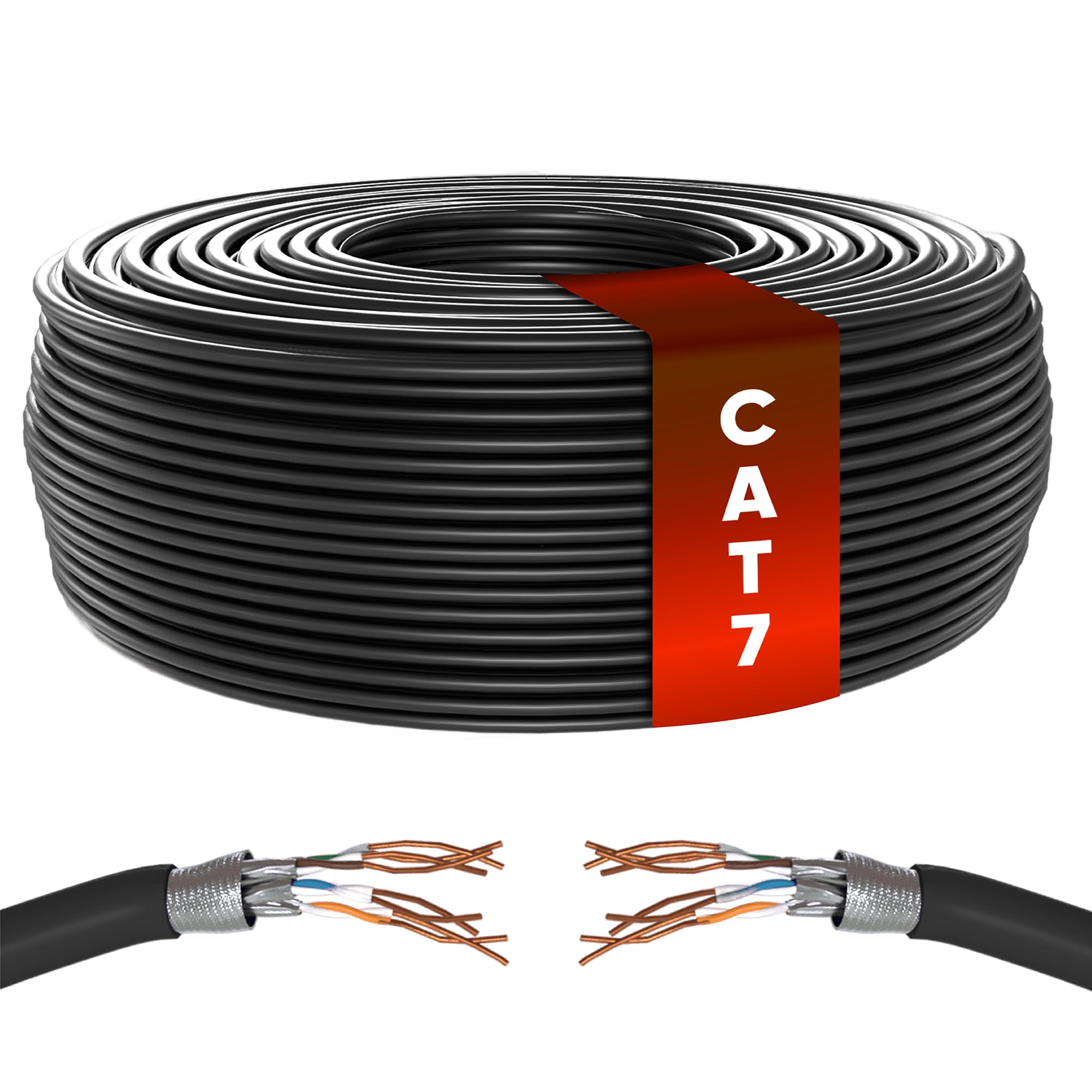 Mr. Tronic Bulk Cat 7 Ethernet Cable 50m, High Speed Pure Copper LAN Ethernet Network Cable, 600 MHz 25m Bulk Cat7 Internet, 10 Gbps, ADSL, SFTP 100% Bare Copper (50 Meters, Black)
