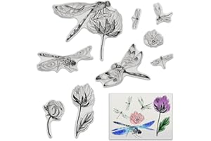 THREETOLS Dragonfly Clear Silicone Stamps for Card Making, Flower Lotus Clear Rubber Stamps for Card Making Decoration DIY Scrapbooking Silicone Transparent Seal Stamps Embossing Album Decor Craft