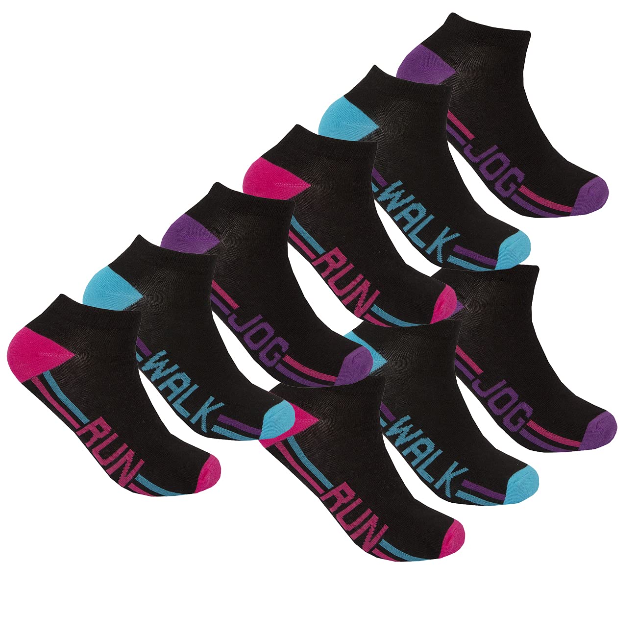 Ladies Ankle Socks (6, 9 & 18 Pairs) Cotton Rich Sports Trainer Liner - Size 4-8 3pk Black