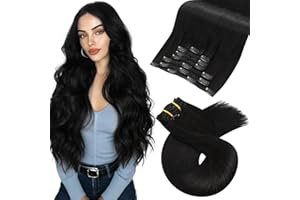 Moresoo Black Clip in Hair Extensions Real Human Hair Clip in Extensions Black Hair Extensions for Women Remy Double Weft 120g/7pcs 20 Inch