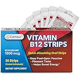 CALMOUR Vitamin B12 Strips 30 Pack | Easy Oral Dissolvable Mint Flavored Strips | 1500 mcg Strips | VIT B12 Dissolve Under Tongue | Methylcobalamin B-12 Vitamin Formula | Vegan Friendly & Gluten Free