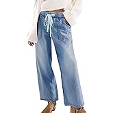 SESERAGI Womens Barrel Stretch Jeans Distressed Drawstring Wide Leg Loose Pull On Denim Jeans Pants