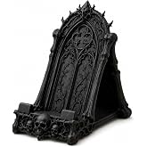 HVHC Gothic Skull Phone Stand for Desk, Black Holder with Thorn Details | Dark decorative mobile display for home office, nightstand, or shelf, suited to gothic decor fans