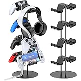Kytok Controller Stand 4 Tiers with Cable Organizer for Desk, Universal Headphone Stand Compatible with Xbox PS5 PS4 Console Nintendo Switch, Headset Holder & Desk Mounts for 8 Packs Controller