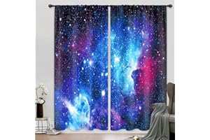 Riyidecor Galaxy Outer Space Nebula Curtains Blue Universe Starry Black Trippy Rod Pocket Planets Fantasy Mysterious for Boys Kids Child Bedroom Living Room Treatment Fabric 2 Panels 42Wx84H Inch