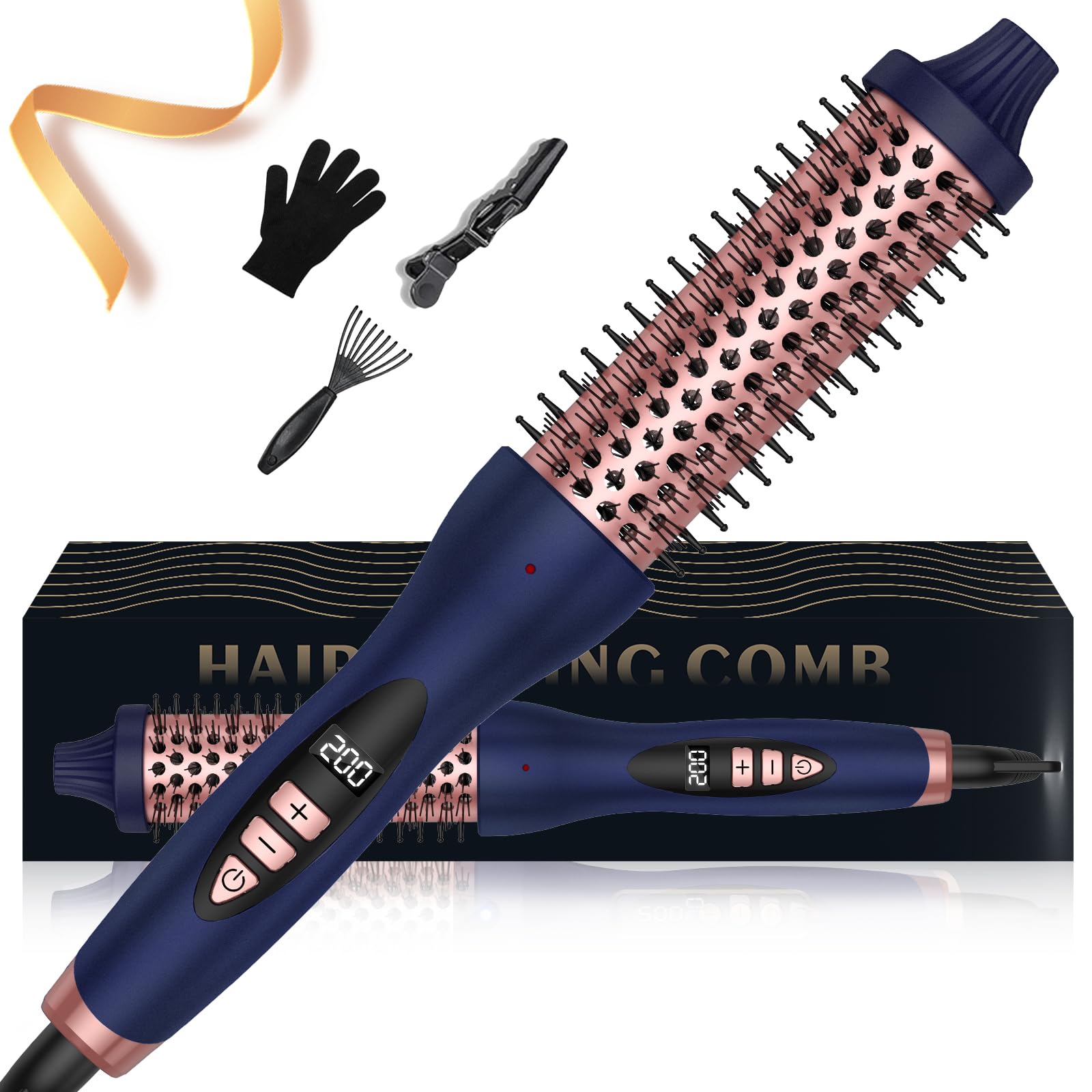 Photo 1 of 1.5 Inch Thermal Brush, Hot Round Brush for Straightening, Curling & Detangling, Heated Curling Brush, Fast Heating, 9 Temper Setting, Perfect for Travel & All Hair Types (Blue)