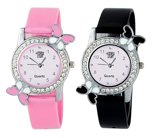 Swadesi Stuff Analogue Multicolor Dial Women's & Girl's Watch Combo - 2 Butterfly Pink Black