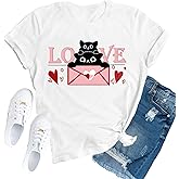 TUPOSU Womens Valentines Day Shirt Valentines Shirt Black Cats Love Heart T-Shirt