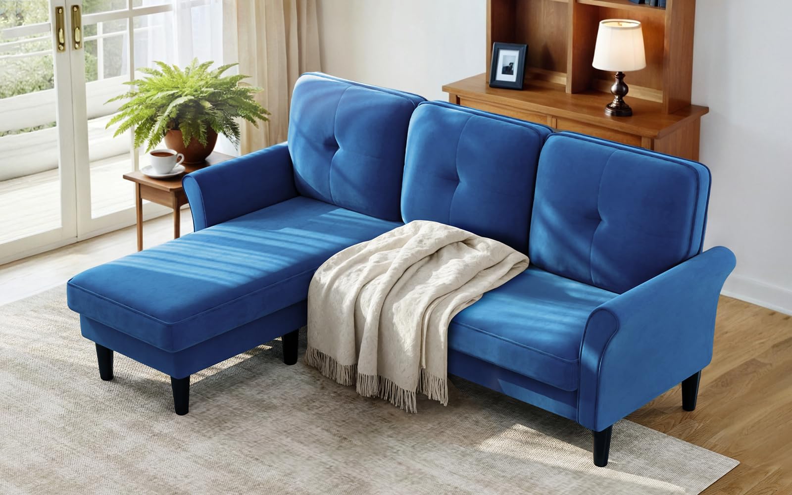 Photo 1 of *** PART OF A SET MISSING PARTS***Welzona Sectional Couches for Living Room, 83" Velvet Modern 3 Seater Sofa, L Shaped Couch with Ottoman, Small Sectional Couch Sofas for Living Room, Bedroom, Apartment, Office, Blue Sofa