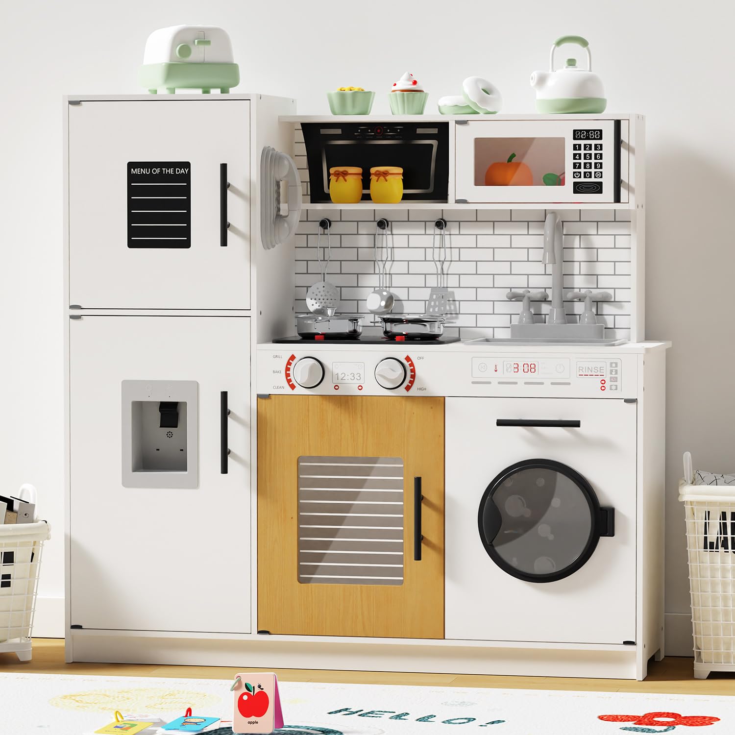 Photo 1 of ***SIMILAR ITEM**** Babytronic Wooden Kitchen Playset for Kids, Interactive Play Kitchen with Lights & Sounds, Children Pretend Toy Kitchen Set with Faucet, Oven, Microwave, Kitchenware for Toddlers Ages 3+ (White)