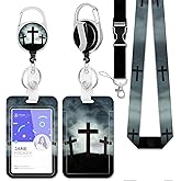 Three Crosses Badge Holder with Retractable Reel Clip,Sunlight Lanyards for Id Badges,Plastic Case with Carabiner Clip Vertical ID Card Protector for Women Student Office Gifts