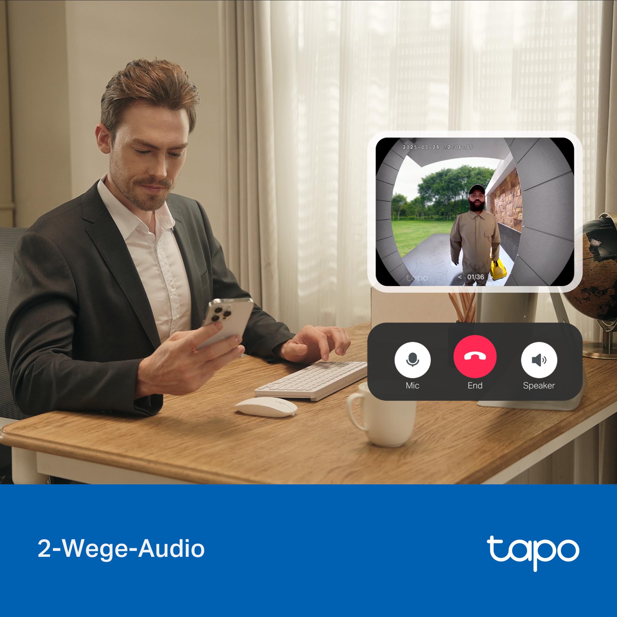 Tapo D205 Akku-Videotürklingel | WLAN Türklingel mit Kamera | 2K, 160° Weitwinkel, Zwei-Wege-Audio | Integrierter Akku | Lokale Speicherung auf microSD & H500 HomeBase | Kompatibel Solarpanel 7