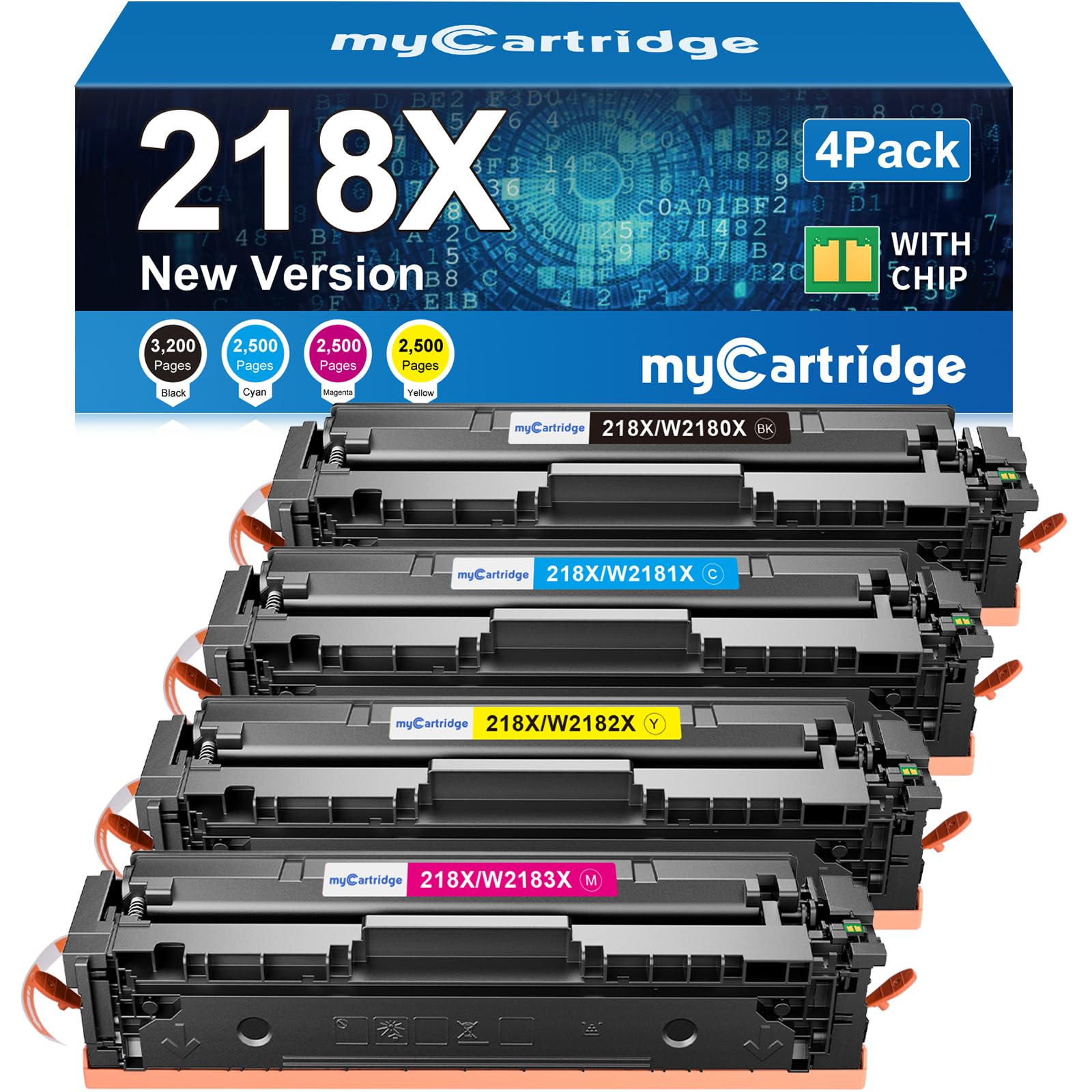 Photo 1 of 218X Toner Cartridges 4 Pack High Yield (with Chip) Compatible Replacement for HP 218X 218A for Color LaserJet Pro 3201dw MFP 3301fdw 3301cdw 3301sdw Printer Ink W2180X W2180A (BCMY, 4-Pack)