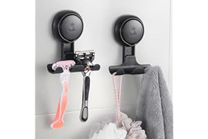 LEVERLOC Razor Holder for Shower 2 Pack, Suction Cup Holder for Shower Wall, Hooks for Bathroom and Towel, Razor Hanger for M