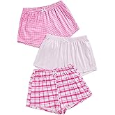 Milumia Women's 3 Pack Pajama Shorts Plaid Elastic Waist Lounge Bottoms Sleep Boxer Shorts
