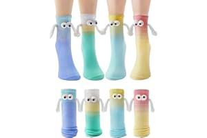 Yawlsow Holding Hands Socks 4 Pairs Funny Magnetic Hand Holding Cute Socks for Men Women 3D Doll Couple Crazy Silly Socks Novelty Birthday Gifts for Girlfriend, Valentines, Friends