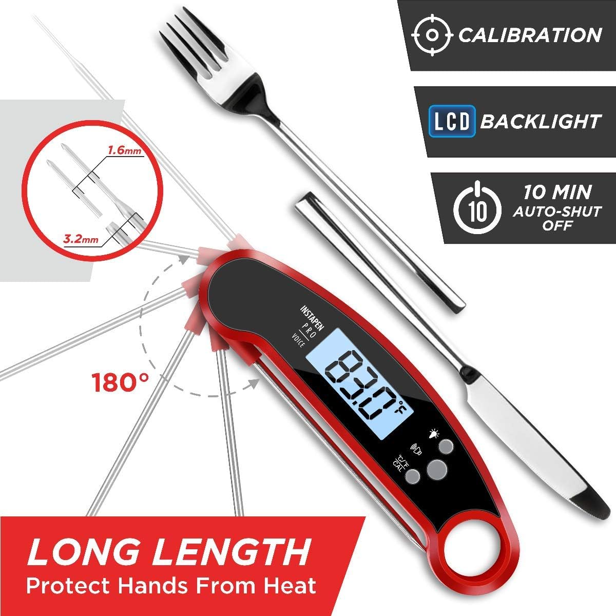 Kizen Instapen Pro Instant Read Meat Thermometer - Best Waterproof Thermometer with Talking Function, Backlight & Calibration. Digital Food Thermometer for Kitchen, Outdoor Cooking, BBQ, and Grill!: Industrial & Scientific