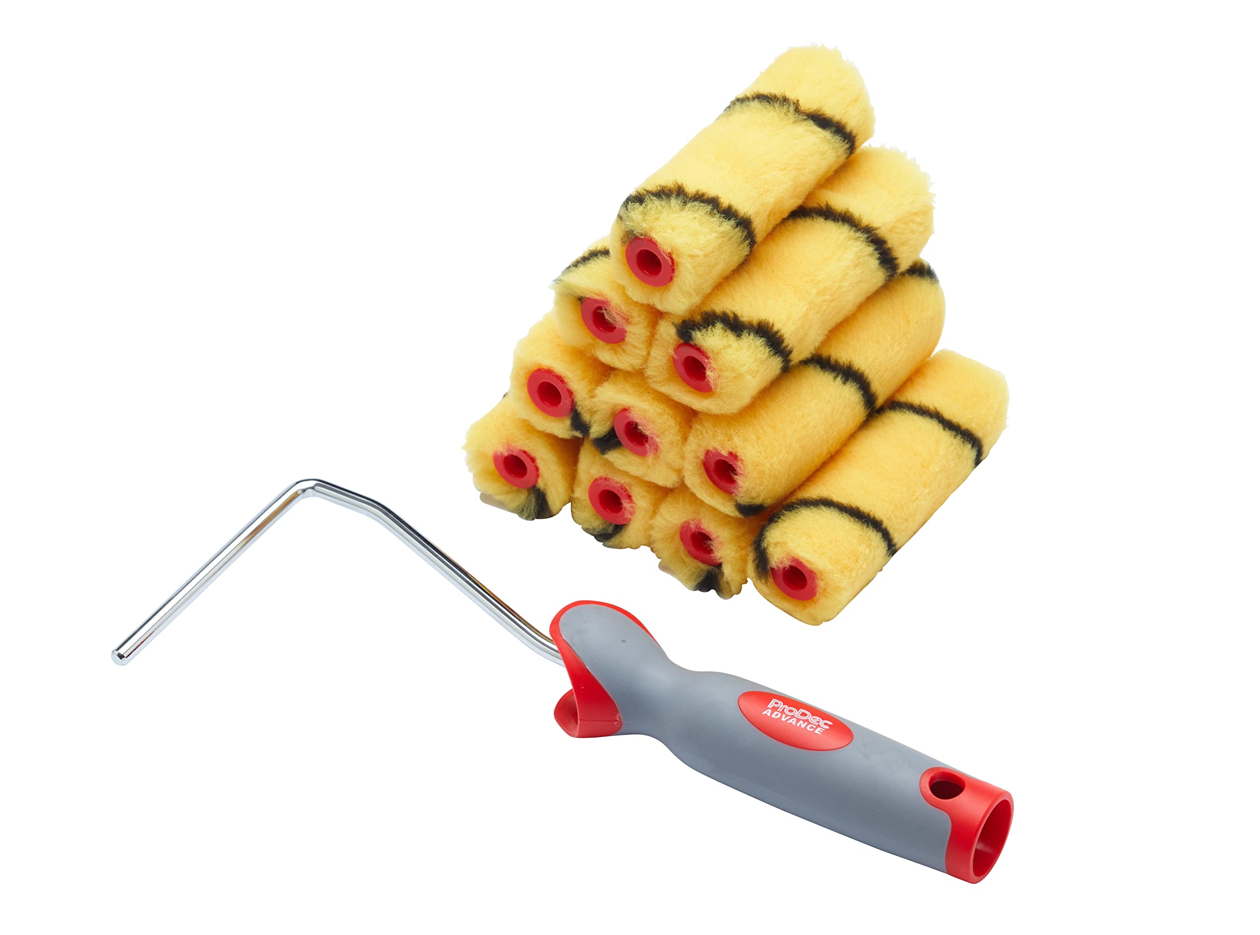 ProDec 11 Piece 4" Medium Pile Woven Mini Rollers for Emulsion Paint with Soft Grip Frame