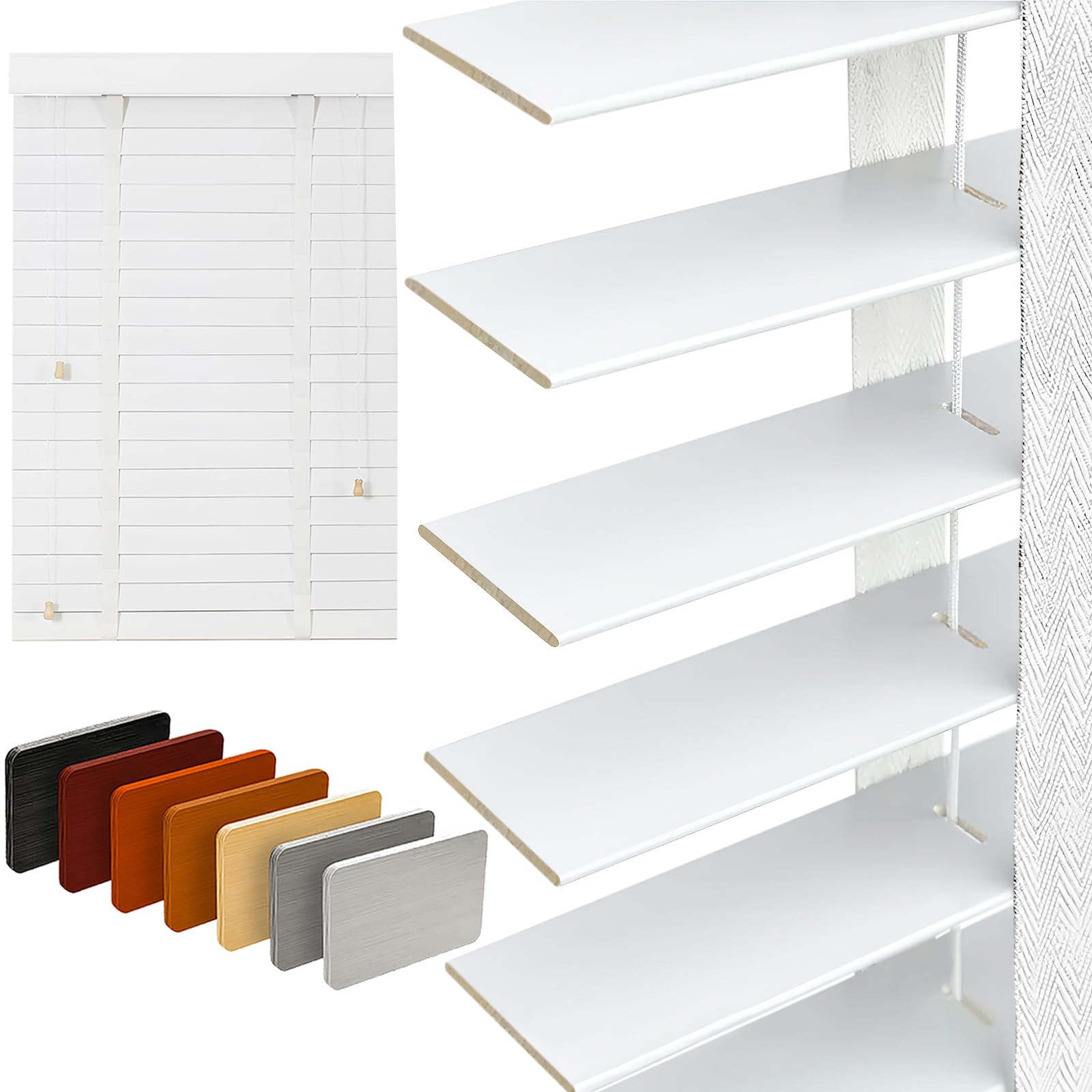 Photo 1 of 2" Slats Wood Blinds for Indoor Windows: Solid Wooden Blackout Blinds & Shades,Black Out Privacy Horizontal Blinds for Home Bedroom Bathroom Living Room Windows and Doors 23" WX48 H White