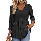 3/4 Length Sleeve Womens Tops 2025 Blouses for Women Dressy Casual Fashion Clothing V Neck Babydoll Tops Fall Outfits