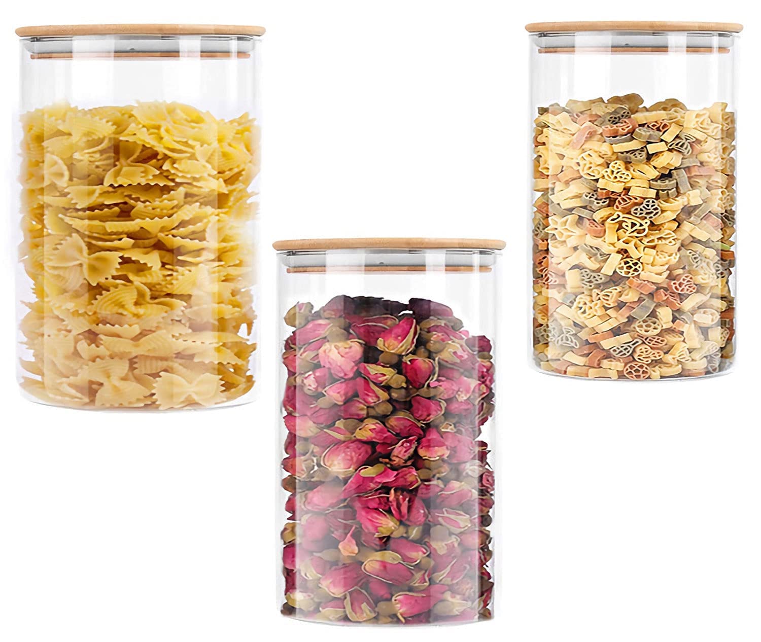 Old Tjikko Glass Jars with Lids,jars with wooden lids,tea and coffee jars Set of 3,Clear Glass Jars Set Ideal for Flour Sugar Tea Coffee Beans Spice Jars（450ML）